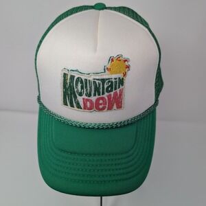 Mountain Dew Puffy Patch Trucker Hat Green White Snapback Rope Y2K foam